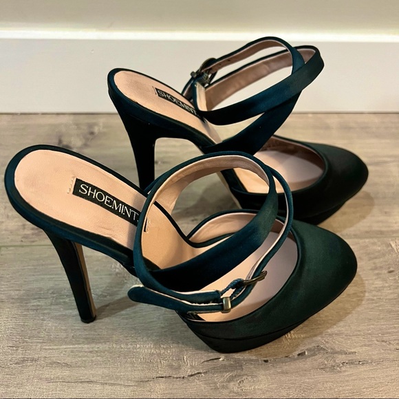Shoemint Satin fabric Emerald Green Heels 6.5 - Picture 2 of 9